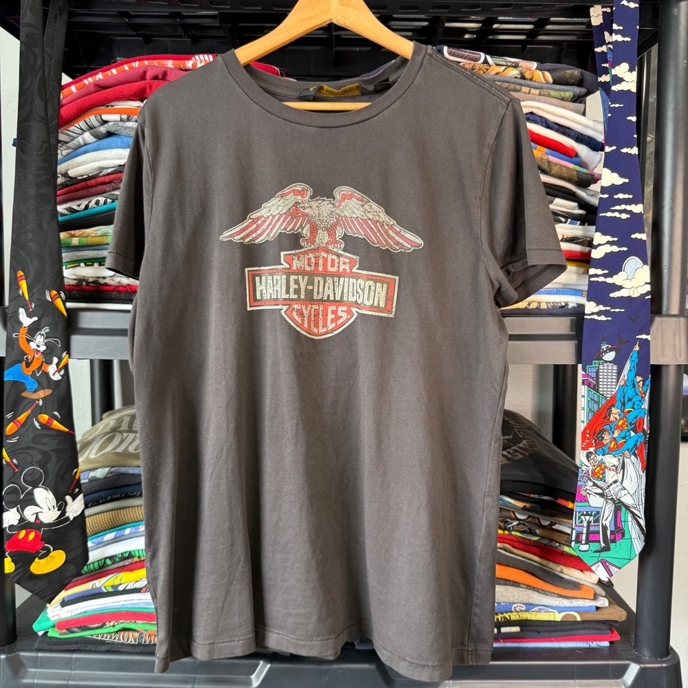 Vintage Gray Harley-Davidson Eagle Graphic T-Shirt Fits L Best